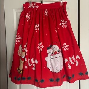 Grace Karin Red Holiday Circle Skirt with Santa, Reindeer & Candy Canes